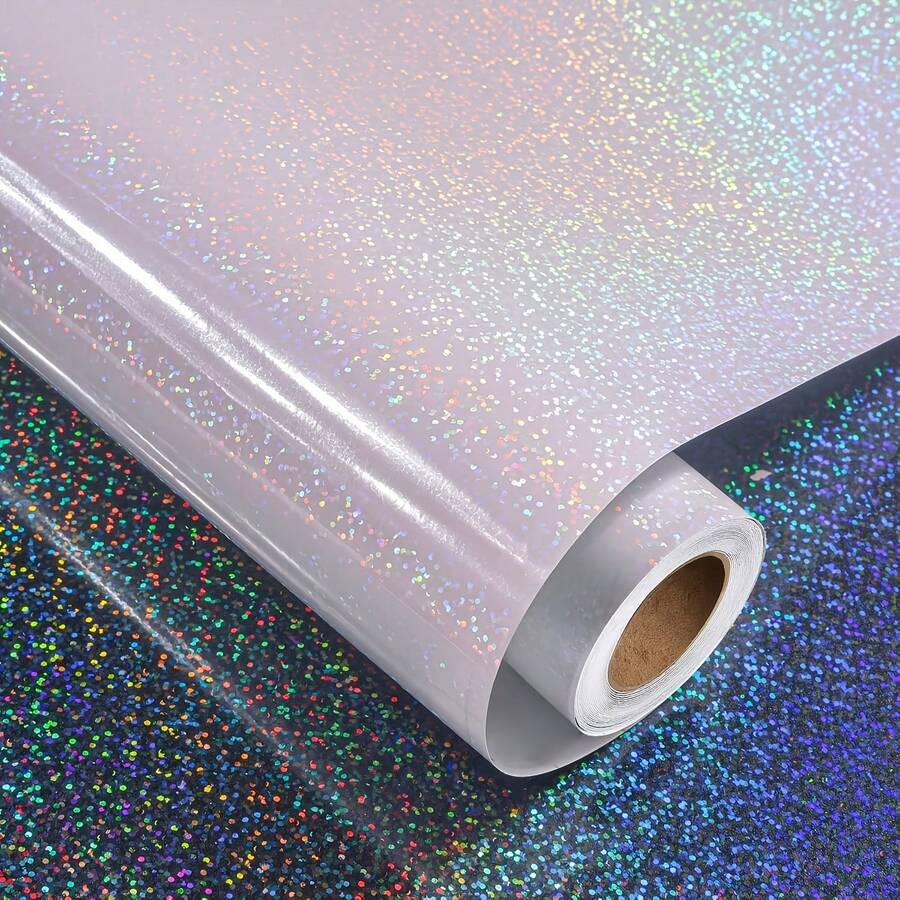 1 Roll Rainbow Holographic Glitter Vinyl Roll, 21*300cm Waterproof Self-Adhesive Laser Film, Suitable For DIY Stickers, Crafts, Scrapbooking And Home Decor - Circular Dots - View 1