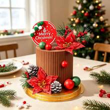 13 Buah Hiasan Kue Natal, Bunga Buatan Merah, Jarum Pinus, Buah Beri Merah & Tusuk Buah Pinus, Dekorasi Kue Tema Merah Natal, Set Hiasan Kue Cupcake untuk Pesta Liburan - MultiWarna - View 8