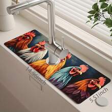 1pc Sink Faucet Absorbent Mat, Colorful Rooster Pattern Drainage Mat, Suitable For Kitchen, Bathroom Sink, Countertop, Drainage Mat, Diatomaceous Earth Material, Trimmable, Quick-Dry Mat - Multicolor - View 12