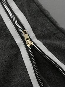 YUNCHIC High Street Washed Distressed Curved Double White Stripe Sports Set Vintage Loose Zipper Hooded Jacket Flared Sweatpants 2 Pieces Set - Black - View 9