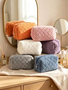 1pc Japanese Minimalist Soft Makeup Storage Bag, Solid Color Soft Fabric Cosmetic Bag Set, Casual Style Suitable For All Seasons, Women's Daily Travel Bathroom Toiletry Storage Bag, Home And Outdoor Universal - Multicolor - View 8