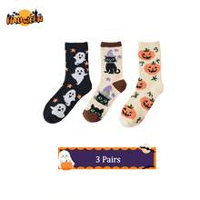 1/2/3 Pairs Of Plush Socks With Ghost And Bat Patterns, Cute And Fun Halloween Socks, Winter Women's Long Stockings And Pumpkin Socks For Couples - Multicolor - View 27