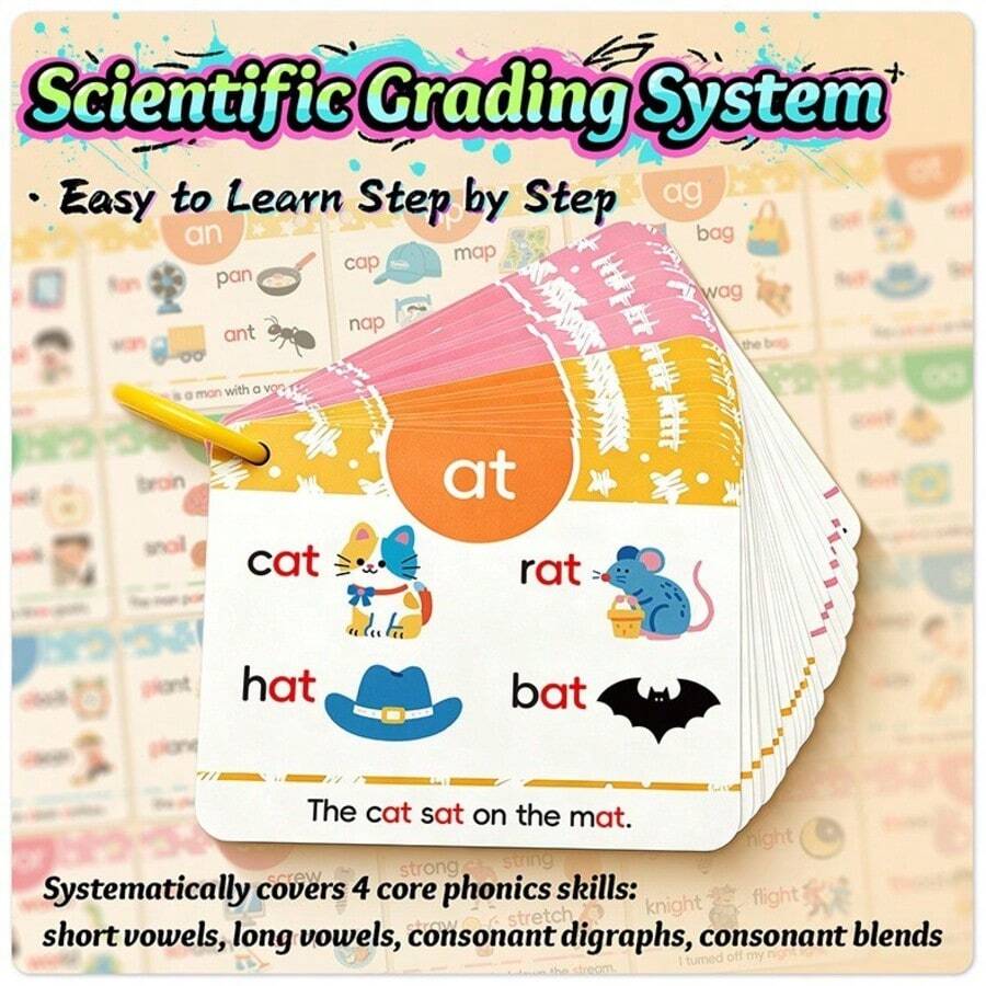 1 Set Children's English Phonics Learning Flash Cards, Educational Cognitive Game Toy, Memory Training - Multicolor - View 1