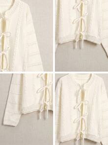 JIANHU Autumn/Winter Beige Hollow-Out Lace-Up Knit Cardigan - White - View 11