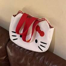 SANRIO Hello Kitty Embroidered Canvas Tote Bag, Daily Commute Shoulder Handbag - White - View 5
