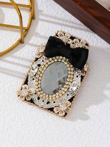 1pc Square Fabric Rhinestone Bow Brooch, Vintage Baroque Style, Suitable For Suit, Coat, Shirt Decoration, Can Be Used As Holiday Gift Accessory - classic - View 7