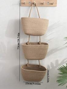 1pc 2/3Tier Woven Hanging Storage Basket – Detachable Decorative Organizer For Living Room, Bathroom, And Bedroom; Over-The-Door Hanging Basket With Multiple Compartments - Bathroom Storage Hanging Bag - View 14