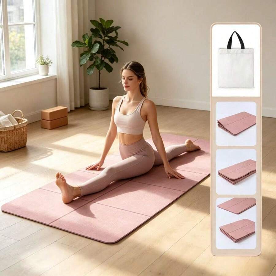 1pc Foldable Yoga Mat With Alignment Lines, Thick Anti-Slip Material, Suitable For Home Fitness Yoga, Pilates And Meditation - Multicolor - View 1