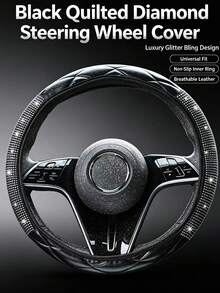 1PC Glittering Artificial Diamond Car Steering Wheel Cover, Bubble Net Pattern Handlebard Cover, Elastic Design With No Inner Ring, Suitable For O-Shaped And D-Shaped Steering Wheels, Size 15 Inches, Universal For Men And Women. - Multicolor - View 6