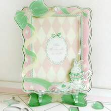 Pink & Green Argyle Acrylic Photo Frame, 3 Inch Small Card Holder Stand, Photo Frame, Fridge Magnet, Suitable For Cats, Dogs, Anime Cards, Room Decor, Desk Ornament, Magnetic Acrylic Photo Frame With Magnet Refrigerator Sticker Decoration. (Frame Only, No Photo) - Pink Green Diamond Pattern Photo Frame - View 6