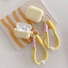 Cream Yellow Silicone Soft Shell Anti-Drop Earphone Case + Keychain Lanyard Compatible With Apple 2/3/4/ Pro 3 New Wireless Earphone Case Pro/Pro 2 Earphone Charging Case Protective Cover Premium Earphone Case - Yellow - View 7