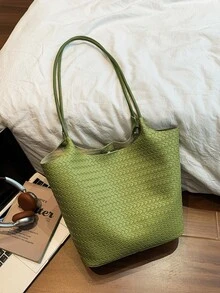 Large Capacity Women's Fashion Versatile Casual Minimalist Commuter Shoulder Tote Bag - Green - View 6