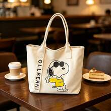 Snoopy Cartoon Canvas Tote Bag, Large Capacity Handbag, New Commuter Shoulder Bag, Versatile Storage Bag For Travel, Vacation, Daily Use, Shopping, Phone And Cosmetics Organizer, Birthday Gift For Friends, Back To School Friendship Gift, Holiday Gift - View 3