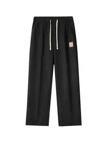 Men's Autumn/Winter Thermal Lined Thick Straight Leg Casual Fashion Minimalist Long Pants - Black - View 2