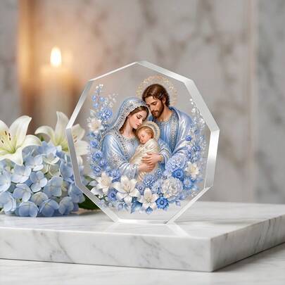 1pc Jesus Birth Scene Acrylic Figurine, Religious Theme, For Living Room Church Bookshelf Decoration, Christian Faith Home Decor, Winter Farmhouse Tabletop Ornament, Christmas Decoration, 2D