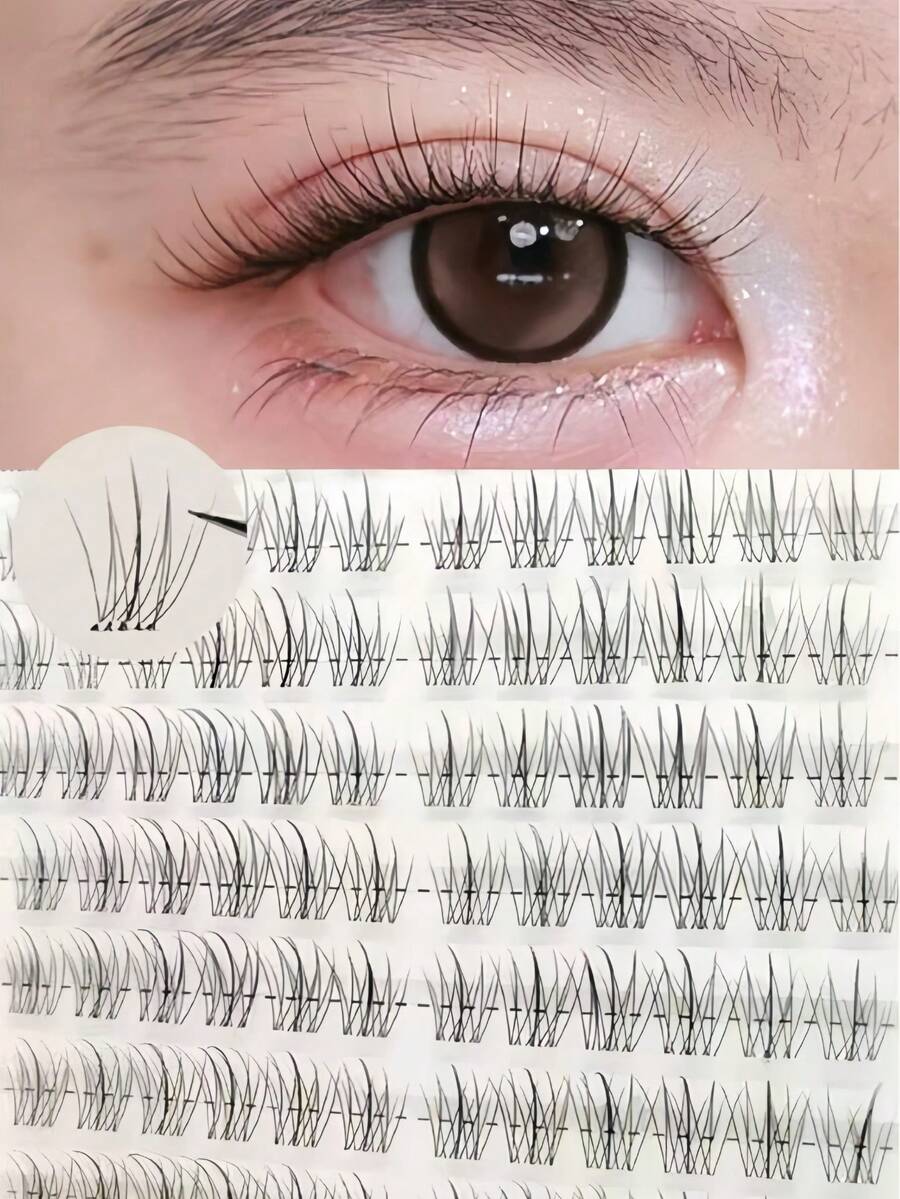 120pcs C Curl Sunflower Cartoon Anime Fairy Style Thin False Eyelash Clusters, Single Cluster Eyelash Extensions, Cartoon Sunflower Design, Enhances Eye Makeup Effect, Reusable - C - View 1
