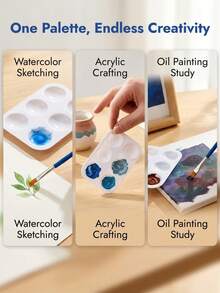 19Pcs/32pcs Paint Palette & Brush Set 6 Wells Portable Mini For Watercolor Acrylic Oil Artists Students - Drawing Tools - View 1