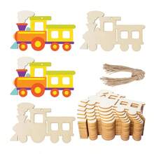 Natural Wood Color Little Train Shaped Wooden Pendant, Hand-Painted Decorative Wooden Blank, Home Hanging DIY Accessory - A - View 3