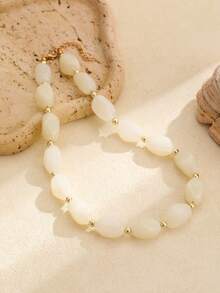 2pcs Bohemian Fashion Vintage Elegant Exquisite Asymmetrical Geometric Natural Stone Beaded Necklace Set For Women, Suitable For Daily Casual, Outings, Banquets, Music Festivals, Parties, Beach Vacation, Summer Jewelry Gift - Multicolor - View 5