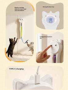Interactive Cat Toy With Motion Modes For Indoor, Door-Mounted Automatic Moving Enrichment Cat Toy, Rechargeable Electric For Kittens & Bored Adult Cats, Hands-Free Pet Play Accessory - White - View 7