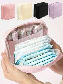 Striped Zipper Pencil Case, 2 Colors Available Light Pink And Light Blue Lightweight Fabric Stationery Storage Bag, Suitable For Home Office Daily Writing Tools Organization - Multiple Styles - View 1