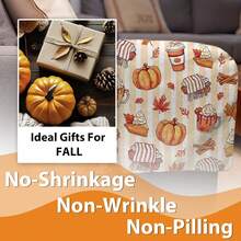 1pc Striped Autumn/Winter Blanket, Pumpkin Coffee Maple Leaf Pattern, Thanksgiving Atmosphere Sofa Throw Blanket, Soft Home Sofa Bedroom Holiday Blanket - Multicolor - View 7