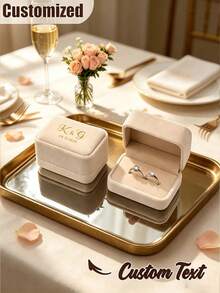 Personalized Wedding Ring Box Engagement Ring Box Proposal Ring Box Modern Ring Box Anniversary Gift With Customized Display Stand And Velvet Lining Holds 2 Rings Suitable For Wedding, Engagement And Proposal Occasions Jewelry Storage - Multicolor - View 8