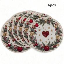 1/4/6pcs Christmas Series - Red & Gold Heart Pine Cone Christmas Wreath Hand-Painted Pattern Placemats, Made Of Polyester Fiber, Suitable For Home Kitchen, Kitchen Table Decoration And Party Scene Decoration - Multicolor - View 10