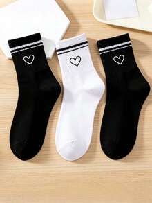 Women's Mid-Calf Heart Stripe Socks, 6/12 Pairs. Soft And Comfortable Fabric, Moisture-Wicking And Breathable, Suitable For Sports And Daily Wear, Perfect For Various Outdoor Activities, All-Season Wear. - Multicolor - View 4