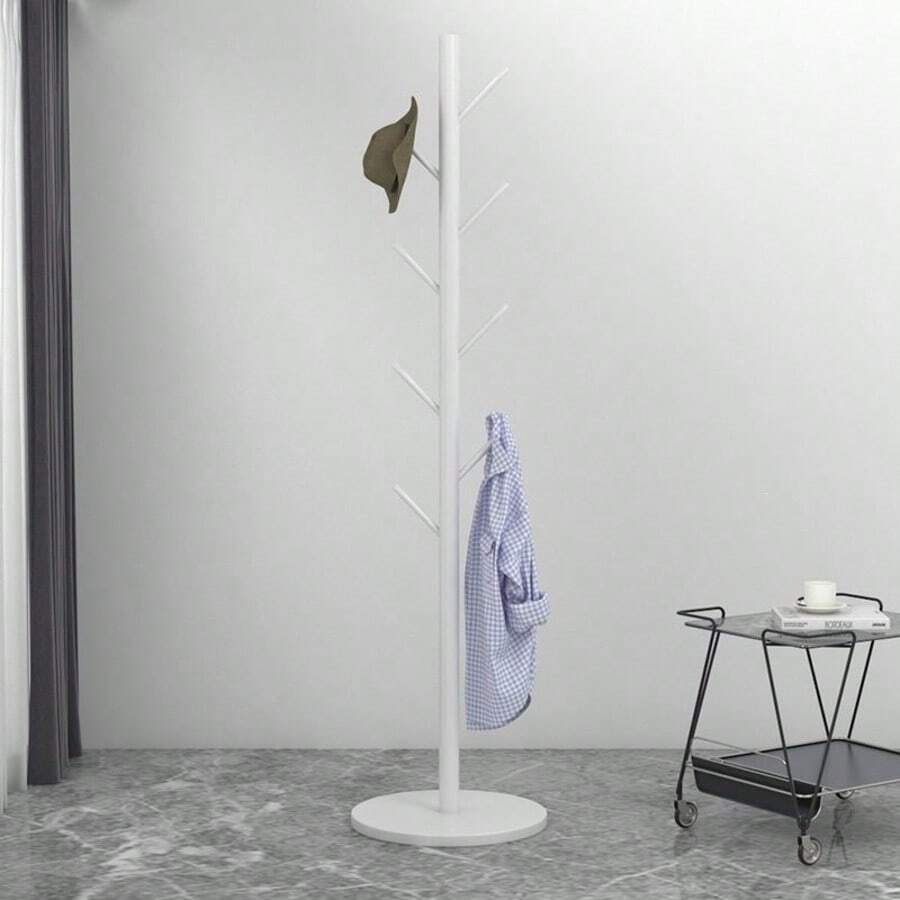 1pc Marble Texture Coat Rack, Simple Freestanding Clothes Hanger, Movable Bedroom Minimalist Modern Hanging Bag & Garment Rack, Home Use - White - View 1