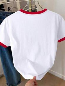 Women Two-Piece Outfits - 2 White and Red T-shirt With Red and Pink Striped Shorts - View 2