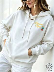 Women's Crew Neck Sweatshirt, Travel Hoodie With Pocket, Cotton T-Shirt, Basic Autumn-Winter Sweatshirt For Women - White - View 5