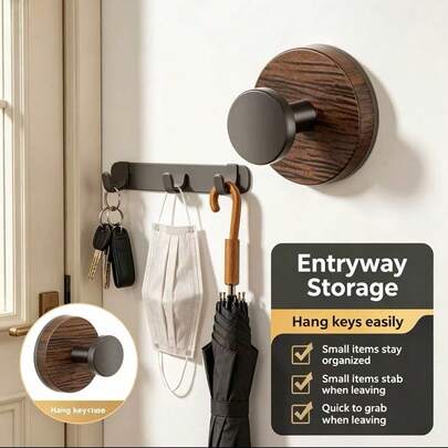 Walnut Wood Grain Suction Cup Hook Heavy Duty Vacuum Wall Hanger Door Back Towel Key Clothes Bathroom Entryway Storage Organizer Adhesive Mount