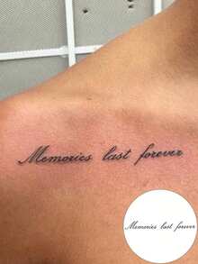「Memories Last Forever」臨時紋身貼紙，優雅草寫字體名句，細線手寫風仿真紋身，防水持久極簡身體藝術，適合女性與男性，適用肩部、鎖骨、手臂 - 黑色 - 查看 4