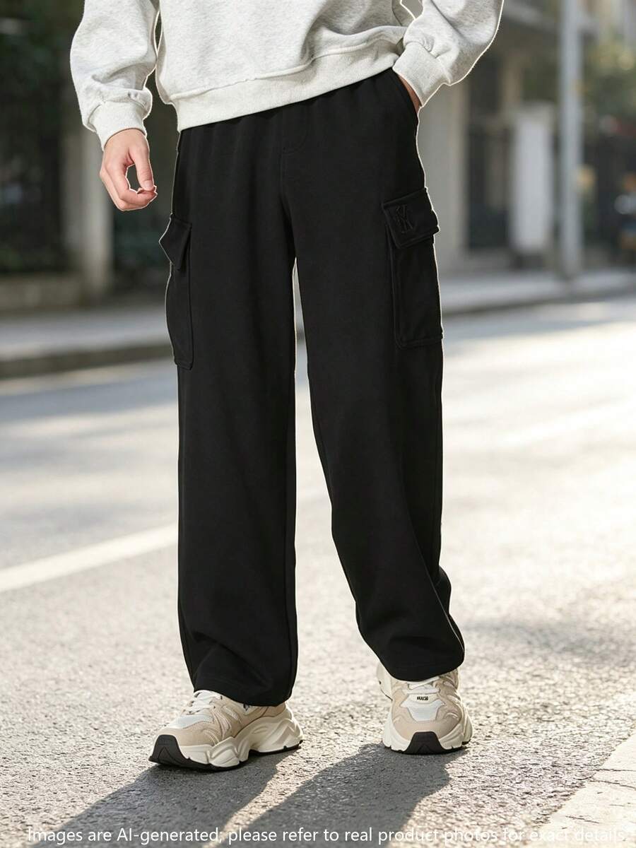 MLB Unisex Sports Long Pants, Cargo Pocket Loose Casual Sweatpants 3APTB0354-50BKS - Black - View 1