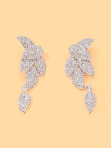 1 Pair Elegant Women's Rhinestone Leaf Dangle Earrings, Suitable For Wedding, Ball, Formal Banquet, Heavy Embellished - Rhinestones - View 8