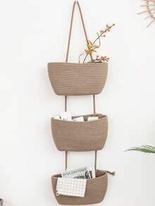 1pc 2/3Tier Woven Hanging Storage Basket – Detachable Decorative Organizer For Living Room, Bathroom, And Bedroom; Over-The-Door Hanging Basket With Multiple Compartments - Bathroom Storage Hanging Bag - View 4