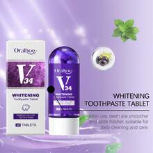 Solid Toothpaste Tablets. Cleans Yellow Teeth And Plaque. Freshens Oral Odor. Oral Care. Can Brighten And Whiten Teeth, Effectively Remove Yellowing. Convenient To Use, Gentle And Non-Irritating To Oral Cavity. Portable Cleaning Tablets - Purple - View 2