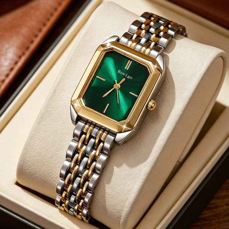 1pc New Luxury Steel Band Women's Watch, Fashionable Minimalist Square Quartz Wristwatch For Female Students, Perfect Gift For Women - Gold - View 1