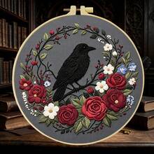 1/3pcs Embroidery Kit 15x15cm/5.9x5.9in - 20x20cm/7.9in Handmade DIY Cross Stitch Set, Gothic Dark Bird Pattern, Suitable For Adult Beginners, Includes Fabric, Instructions, Embroidery Hoop, Needle And Thread, Exquisite Gift, Home/Office Decor - Gothic Crow Design - View 15