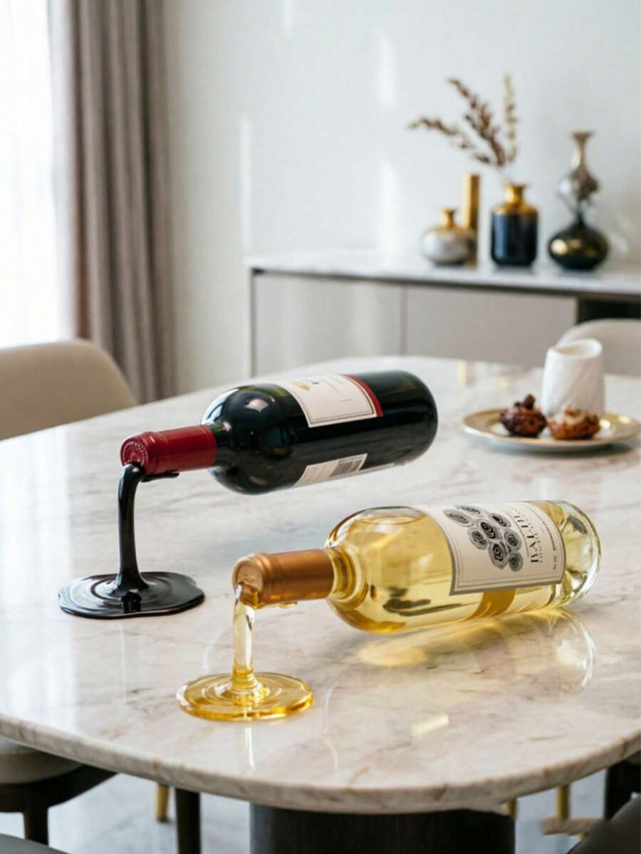 Luxury Artistic Floating Wine Bottle Holder, Realistic Tipping Effect Wine Rack, Wine Cabinet Dining Table Decor Craft Ornament, Bar Home Gift Item - View 1