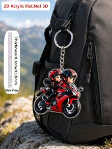 1pc 2D Flat Acrylic Motorcycle Couple Keychain, Motorcycle Theme Bag Charm, Personalized Creative Key Chain Decoration, Suitable For Car Keys, Backpack, Handbag, Couple Gift, Birthday And Anniversary Present - Multicolor - View 11