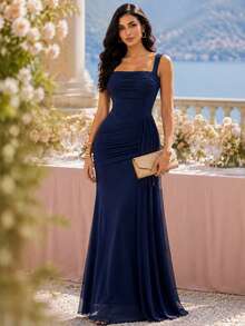 MIUSOL Elegant Mesh Cami Draped Side Mermaid Hem Evening Party Formal Dress,Elegant Party Dress,For Wedding Guest, Graduation, Dinner - Navy Blue - View 5