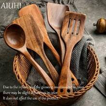 Peralatan Dapur Kayu - Sendok Kayu, Kayu Jati, Anti Lengket - Spatula Kayu, Tahan Lama - MultiWarna - View 1