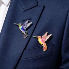 1pc/4pcs Healing Style Creative Colorful Hummingbird Alloy Exquisite Lively Backpack Pin Brooch Enamel Printed Bird Badge Gift - Multicolor - View 3