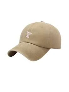 1Pc Women Vintage Washed Baseball Cap, A‑Z Letter Embroidery Soft Curved Brim Dad Hat, Casual Sun Protection Hat For Daily Commute Street‑Style Wear - Khaki - View 9