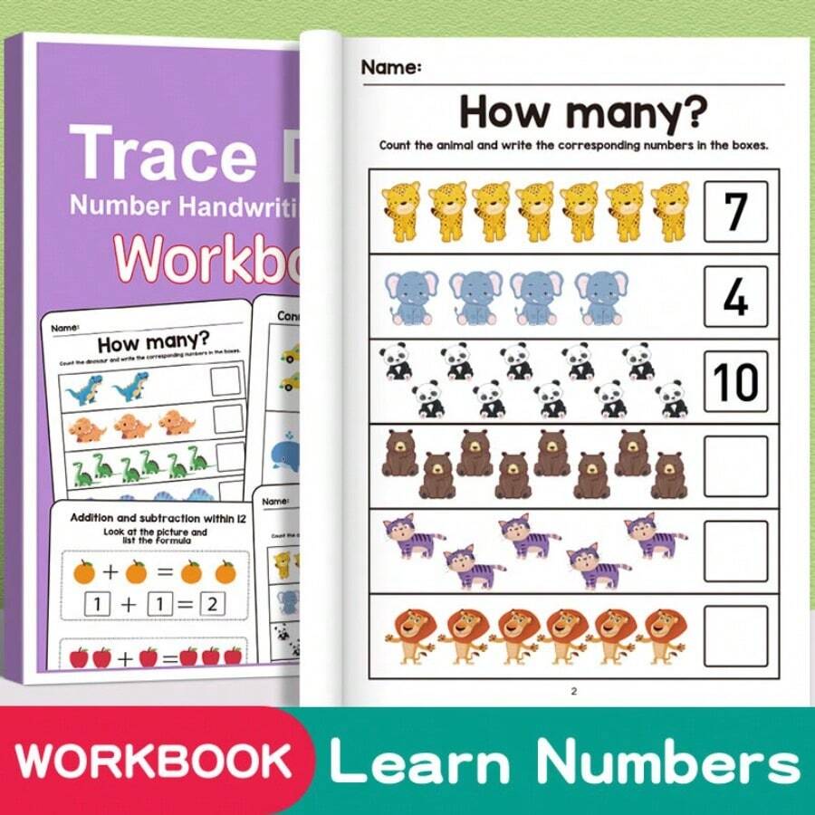 1PC-Math Practice Workbook, Number Tracing & Handwriting, Counting, Addition & Subtraction Activities, Homeschool Learning Supplies, Classroom Study Book, Back To School, Birthday Gift