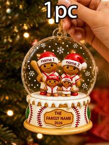 Custom Baseball Gingerbread Family Snow Globe Christmas Ornament, Personalized 2-5 Names Holiday Hanging Decor, Festive Winter Style, Customized Christmas Wall Decoration, Customizable Family Keepsake, Christmas Tree Decor, Holiday Gift, 2D Effect - Style D - View 12