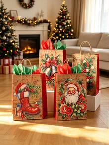 Christmas Paper Bag Set, Includes Paper Bags And Tissue Paper, Vintage Christmas Gift Bags And Santa Claus Gift Bags, Perfect For Christmas Gift Wrapping And Merry Christmas Party Decoration - Multicolor - View 2
