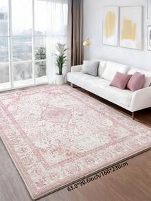 1pc Pink Bohemian Vintage Living Room Rug, Suitable For Kitchen, Dining Room, Bedroom, Room Holiday Decor, Indoor/Outdoor, Office, Lobby, Non-Slip Doormat, Bathroom Rug, Hallway, Study Gaming Area Carpet - Baby Pink - View 18